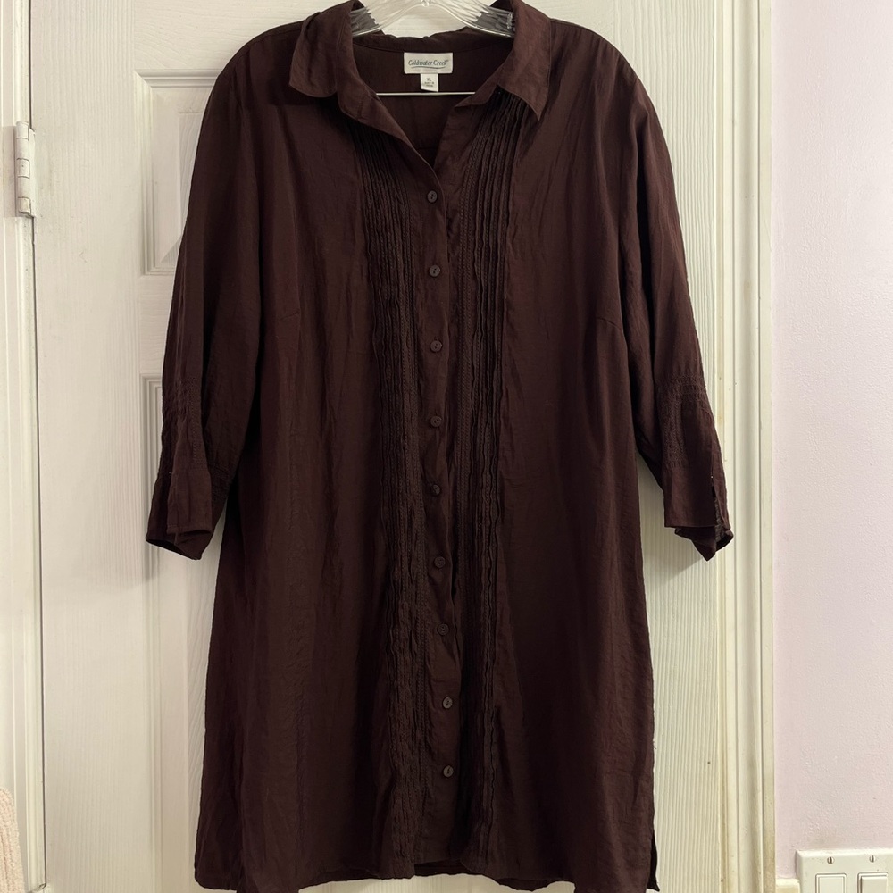 Coldwater Creek Deep Purple Plum Button Down Tunic Shirt Women’s XL